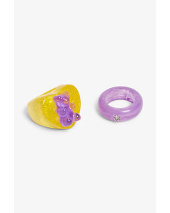2-pack Resin Rings Yellow And Purple