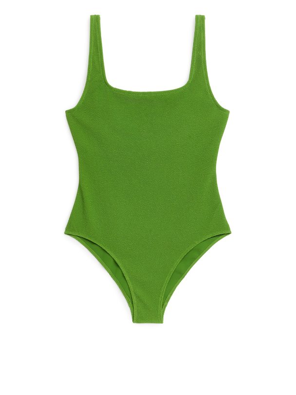 ARKET Crinkle Square Neck Swimsuit Green