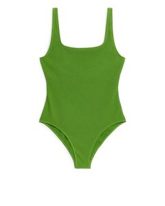 Crinkle Square Neck Swimsuit Green