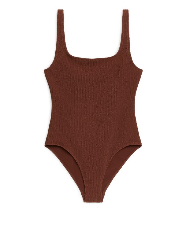 ARKET Crinkle Square Neck Swimsuit Brown