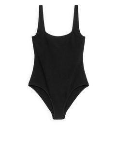 Crinkle-Badeanzug mit rechteckigem Ausschnitt Schwarz
