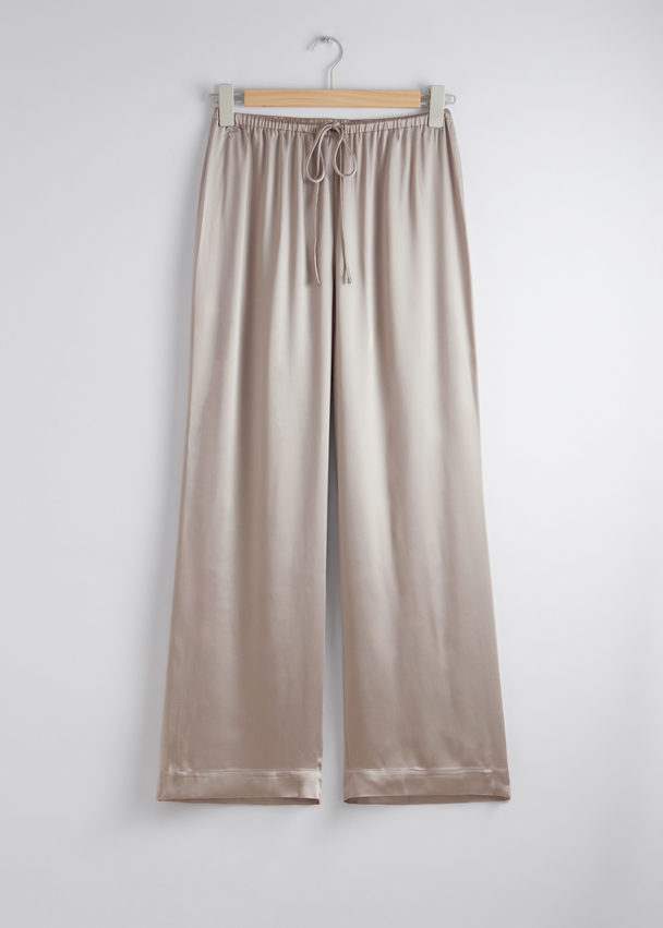 & Other Stories Satin Drawstring Trousers Light Dusty Beige