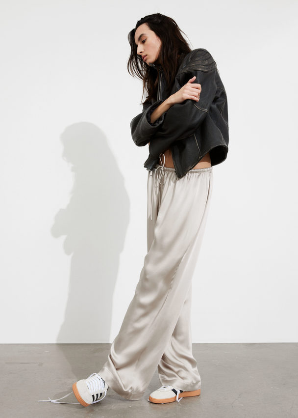 & Other Stories Satin Drawstring Trousers Light Dusty Beige