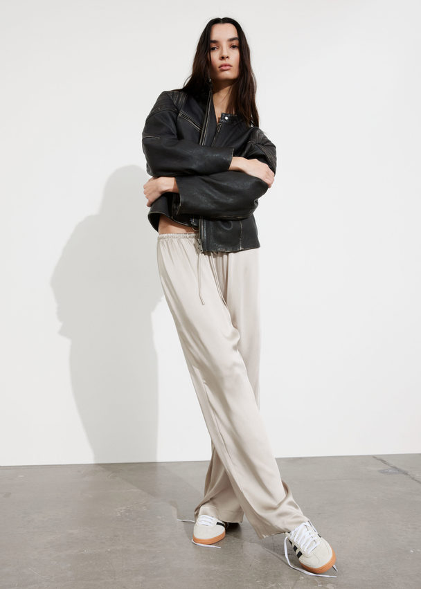 & Other Stories Satin Drawstring Trousers Light Dusty Beige