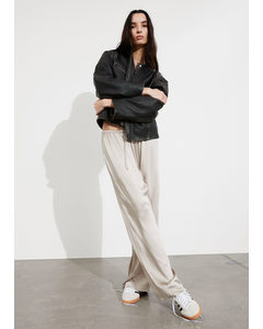 Satin Drawstring Trousers Light Dusty Beige