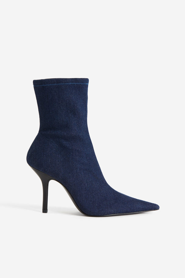 H&M Heeled Boots Dark Denim Blue