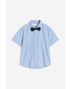 Overhemd En Vlinderdas Lichtblauw/stippen