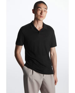 Regular-fit Linen Polo Shirt Black