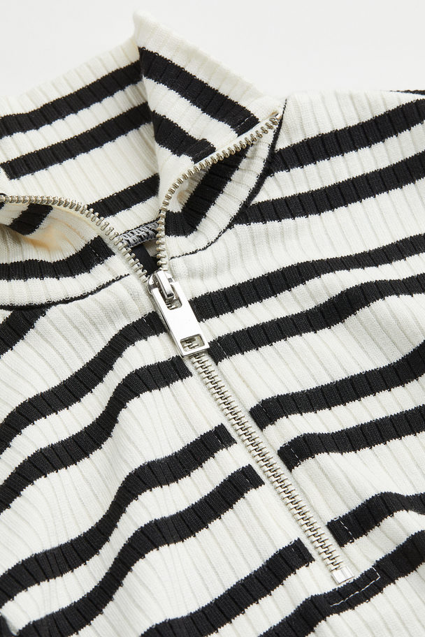 H&M Zip-top Rib-knit Top White/striped