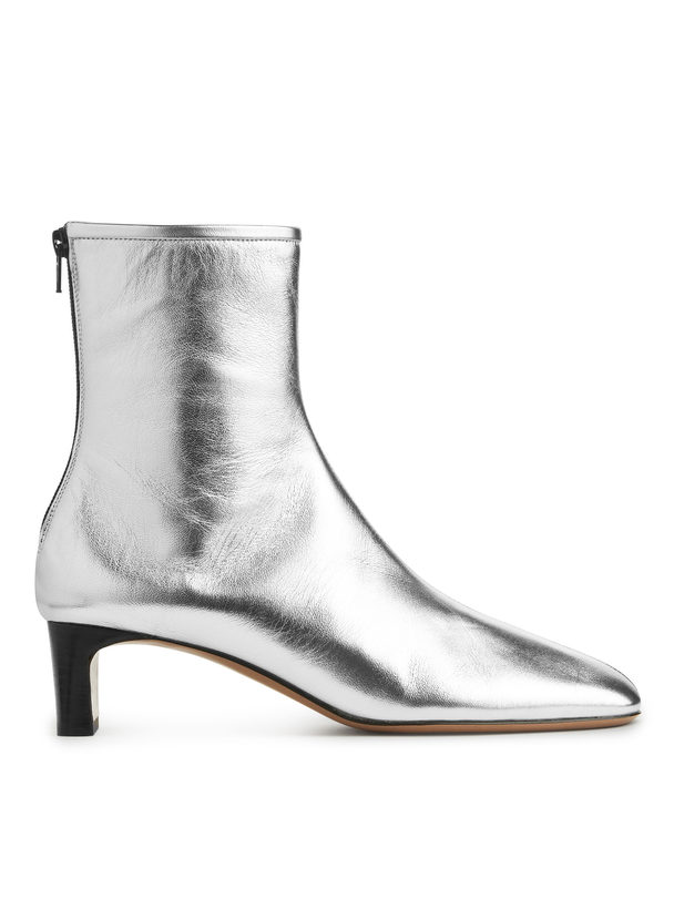 ARKET Leather Ankle Boots Silver