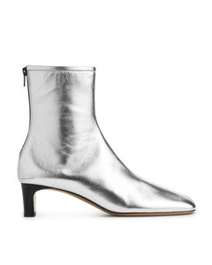 Leather Ankle Boots Silver