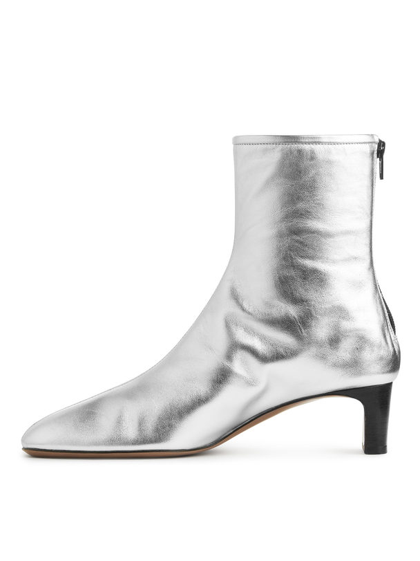 ARKET Leather Ankle Boots Silver