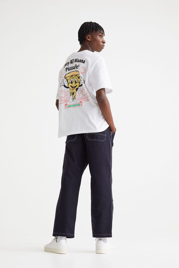 H&M Relaxed Fit Cotton T-shirt White/pizza