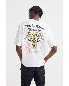 Relaxed Fit Cotton T-shirt White/pizza