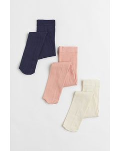 3-pack Fine-knit Tights Navy Blue/pink/light Beige
