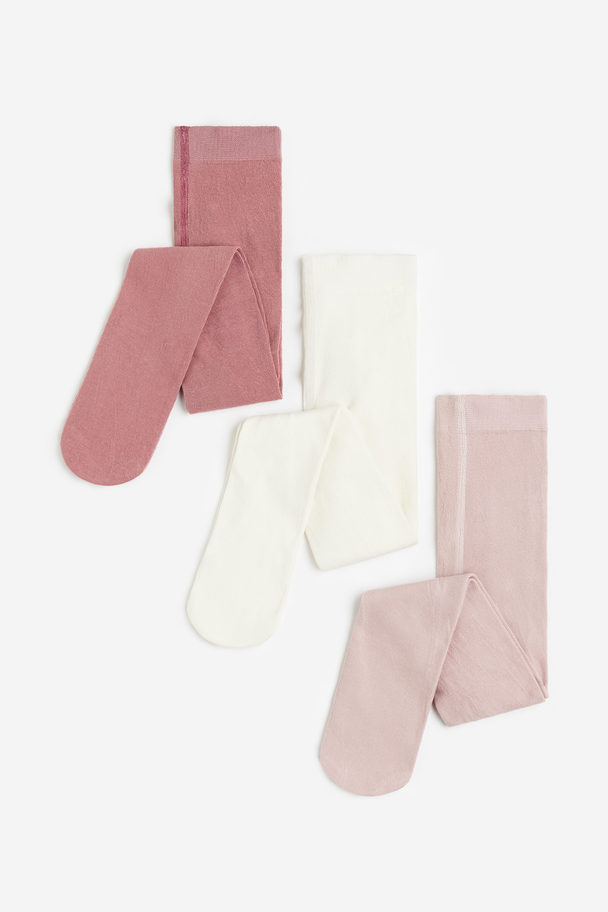 H&M 3-pack Fine-knit Tights Dusty Pink/dark Pink