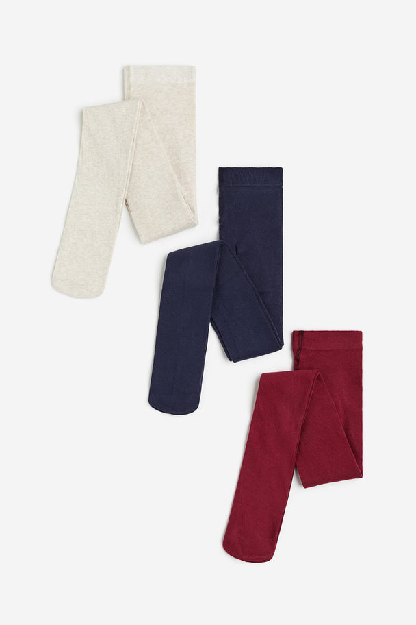 H&M 3-pack Fine-knit Tights Beige Marl/red