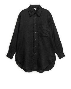 Oversized-Bluse aus Leinenmischung Schwarz