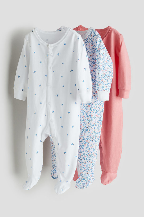 H&M 3-pack Cotton Sleepsuits White/floral