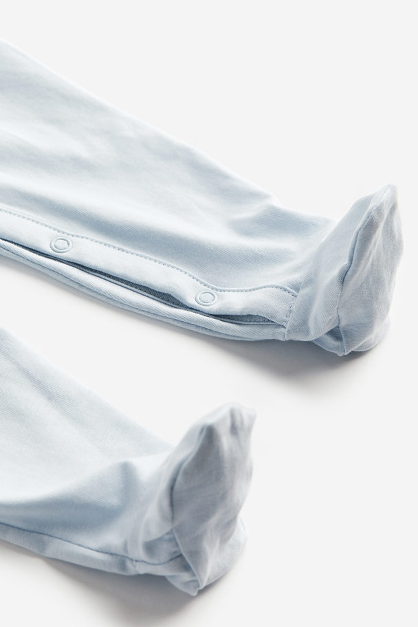 H&M 3-pack Cotton Sleepsuits Light Blue/vehicles