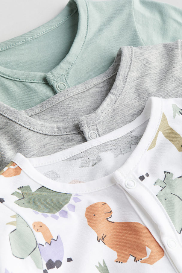 H&M 3-pack Cotton Sleepsuits Light Turquoise/dinosaurs