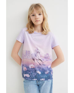 T-Shirt mit Print Helllila/Pferd