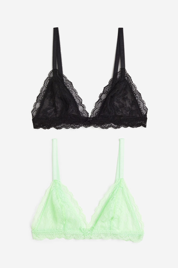 H&M 2-pack Soft Lace Bras Black/bright Green