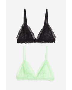 2-pack Soft Lace Bras Black/bright Green