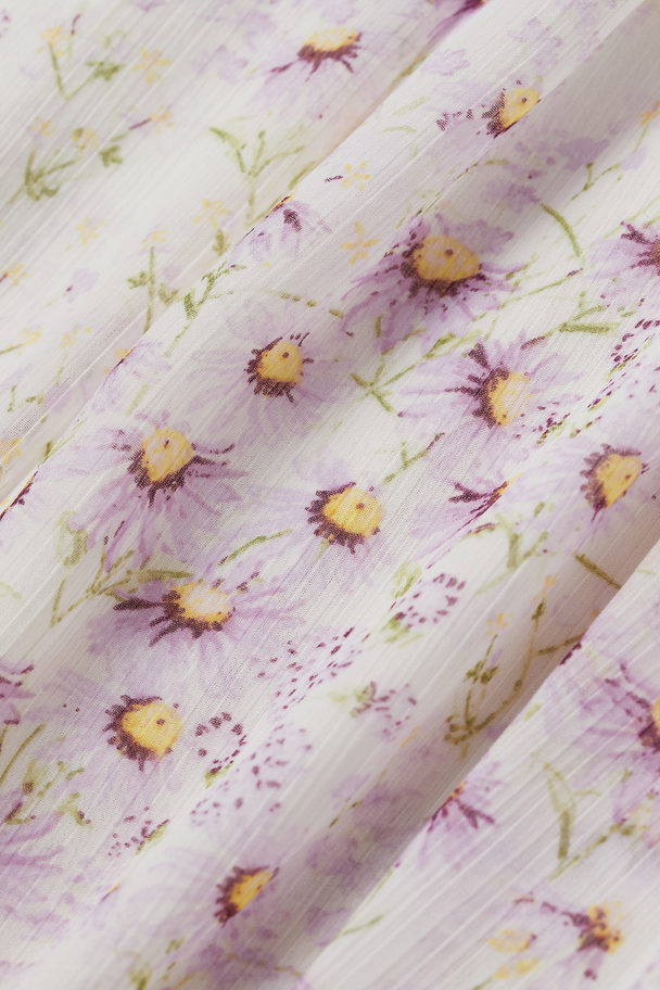 H&M Long V-neck Dress Cream/purple Floral