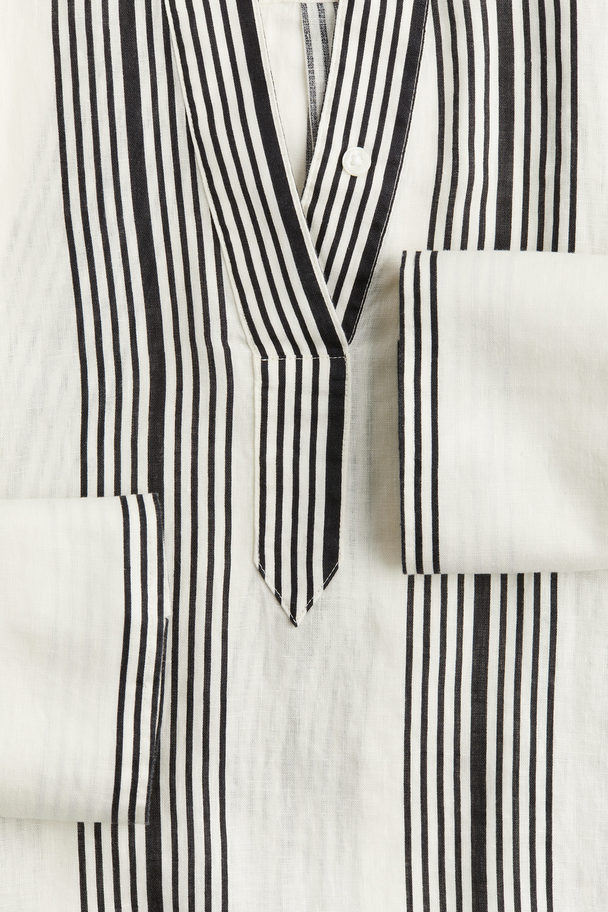 H&M Popover Linen Shirt White/striped