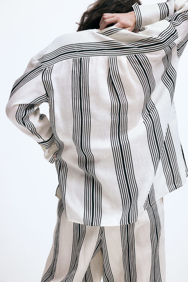 H&M Popover Linen Shirt White/striped