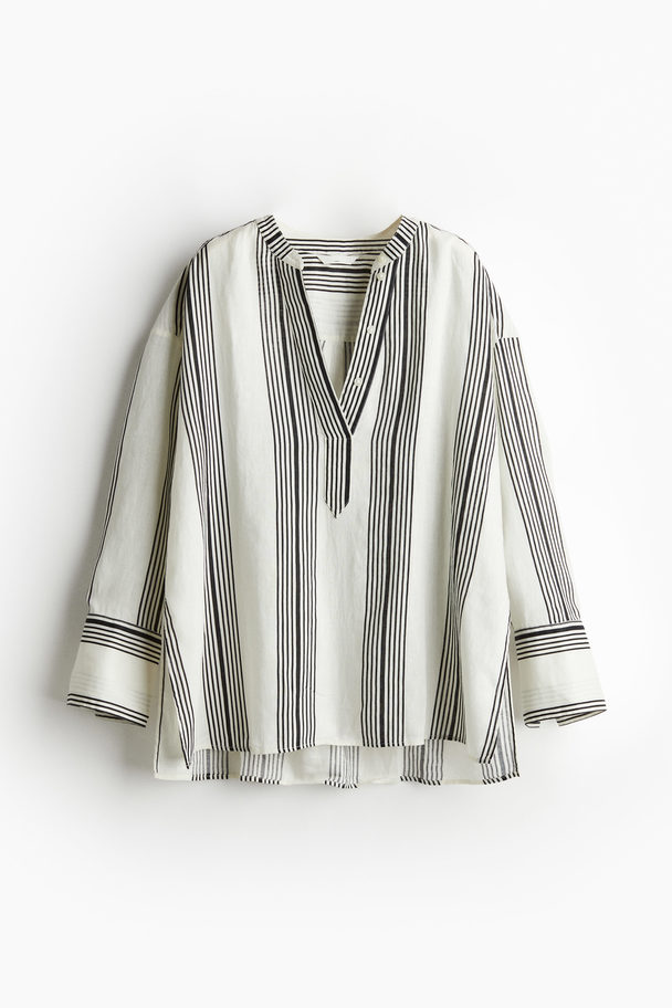 H&M Popover Linen Shirt White/striped