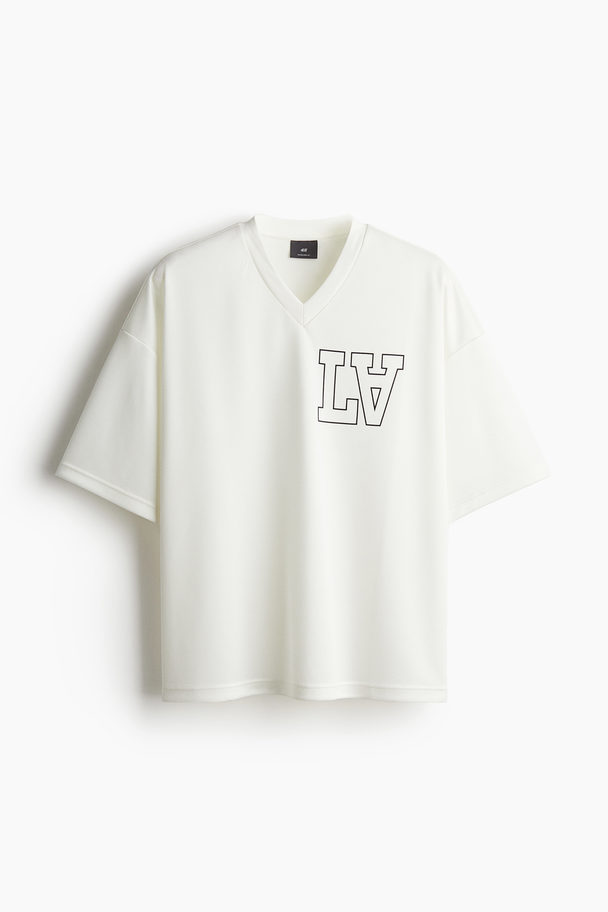 H&M Oversized Fit Printed Mesh T-shirt White/la