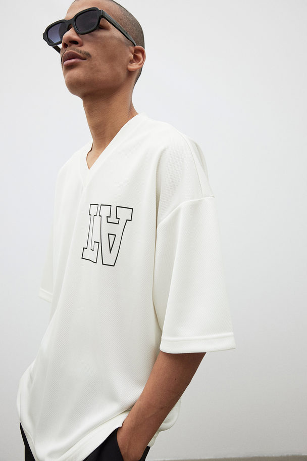 H&M Oversized Fit Printed Mesh T-shirt White/la