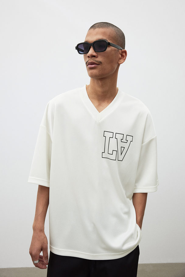 H&M Oversized Fit Printed Mesh T-shirt White/la