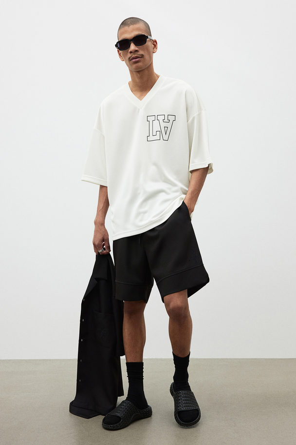 H&M Oversized Fit Printed Mesh T-shirt White/la