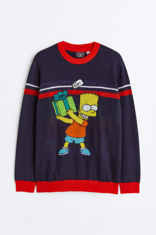 H&M Regular Fit Fine-knit Jumper Dark Blue/the Simpsons