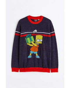 Regular Fit Fine-knit Jumper Dark Blue/the Simpsons