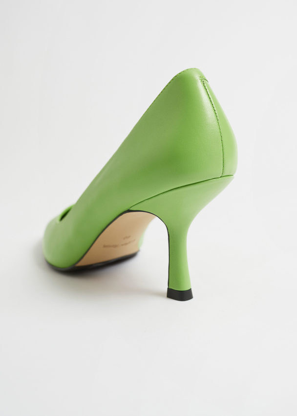 & Other Stories Classic Pointed Leather Pumps Apple Green