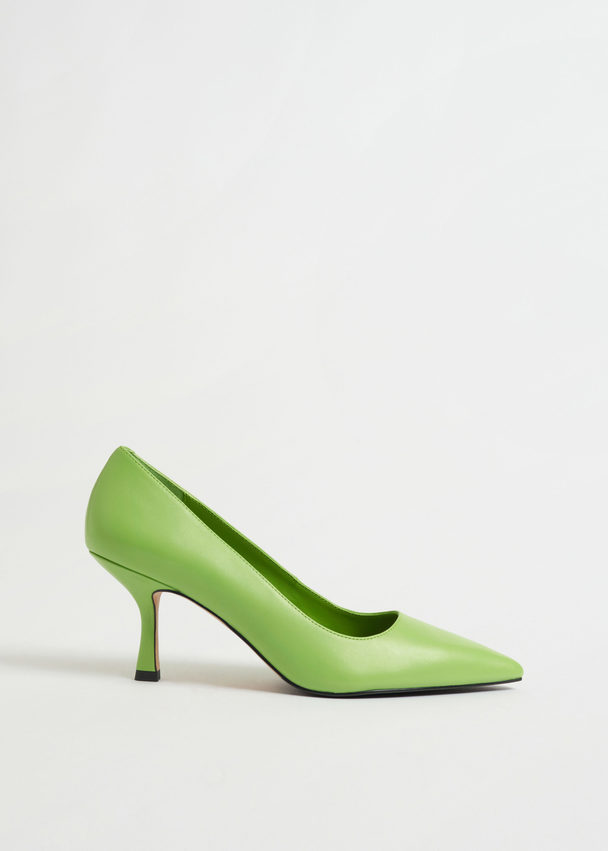 & Other Stories Classic Pointed Leather Pumps Apple Green