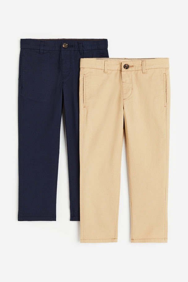 H&M 2-pak Relaxed Fit Chinos Lys Beige/marineblå
