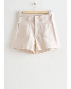 Patch Pocket Denim Shorts Cream