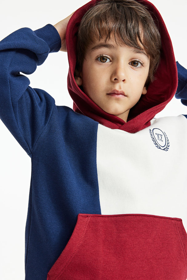 H&M Hættetrøje Med Tryk Mørkeblå/blokfarvet