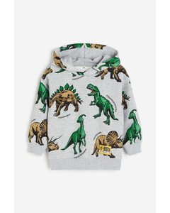 Printed Hoodie Light Grey/dinosaurs