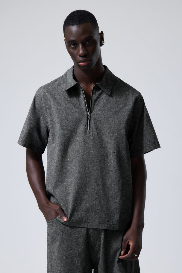 Weekday Relaxed Short Sleeve Zip Shirt Black