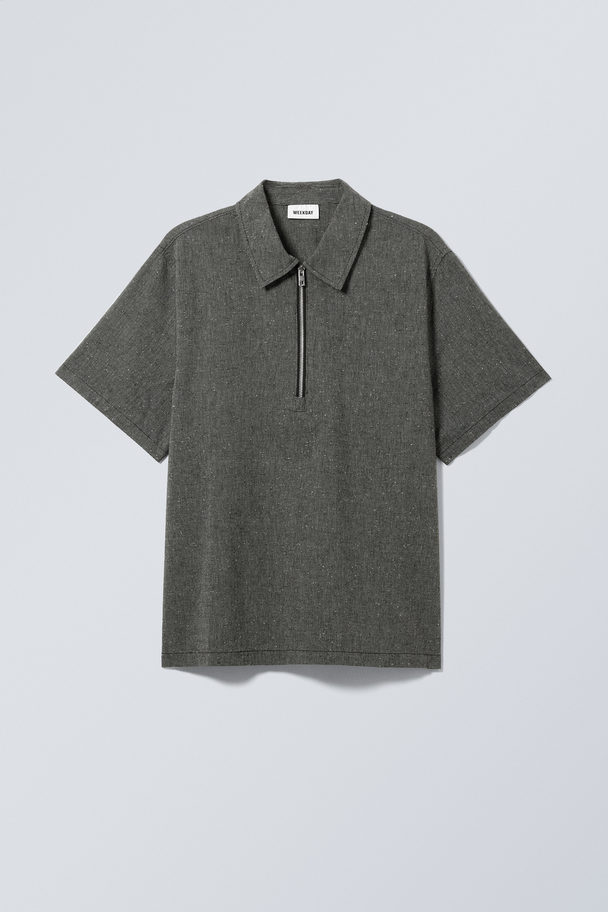 Weekday Relaxed Short Sleeve Zip Shirt Black