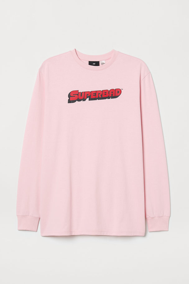 H&M Printed Jersey Top Light Pink/superbad