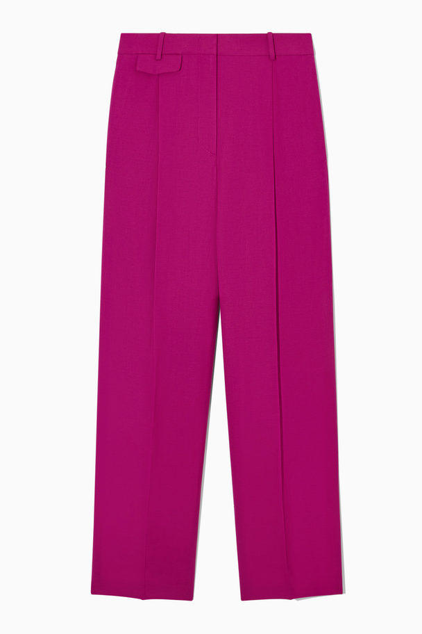 COS Wide-leg Pleated Linen-blend Trousers Bright Pink