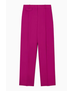 Wide-leg Pleated Linen-blend Trousers Bright Pink