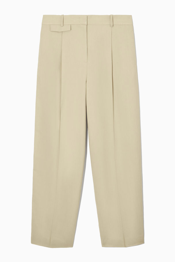 COS Wide-leg Pleated Linen-blend Trousers Beige